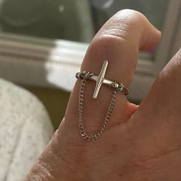 Titanium Steel Cross Minimalist Band Ring Adjustable - Picture 4 of 4